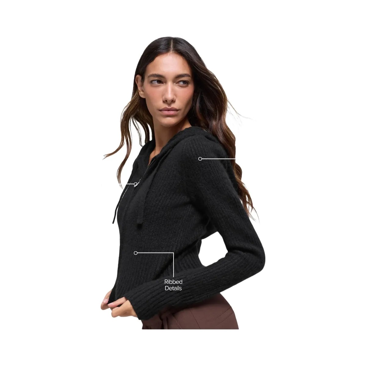 Alo Women's Wool Cashmere Ribbed Noble Full Zip Hoodie - Black - HypeFly India View 2