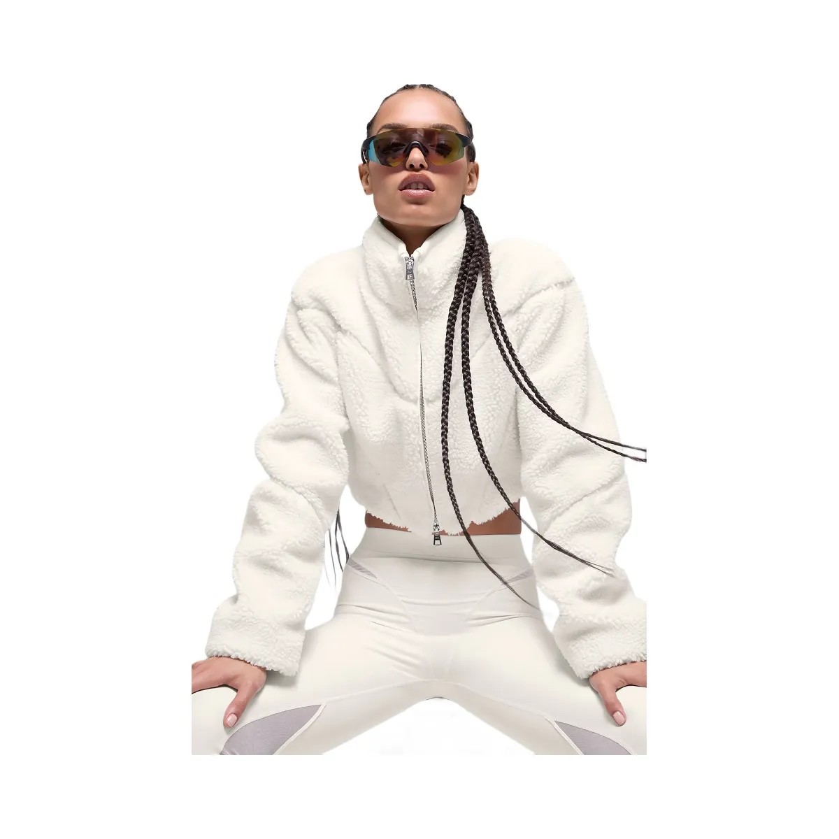 Alo Women's Sherpa Cropped Slope Side Jacket - Ivory - HypeFly India View 4