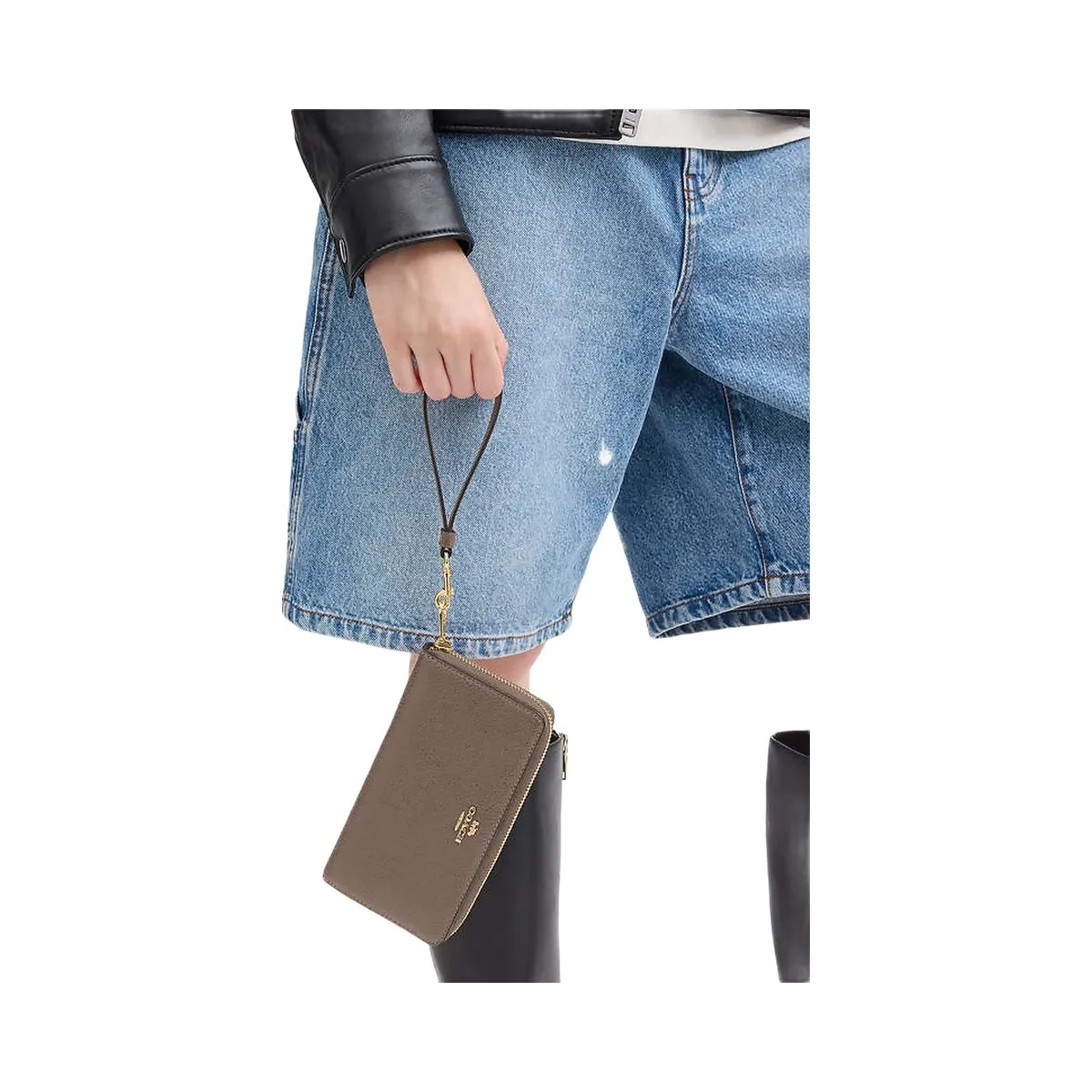 Coach Long Zip Around Wallet Pebbled Leather-Gold-Dark Stone - HypeFly India View 3