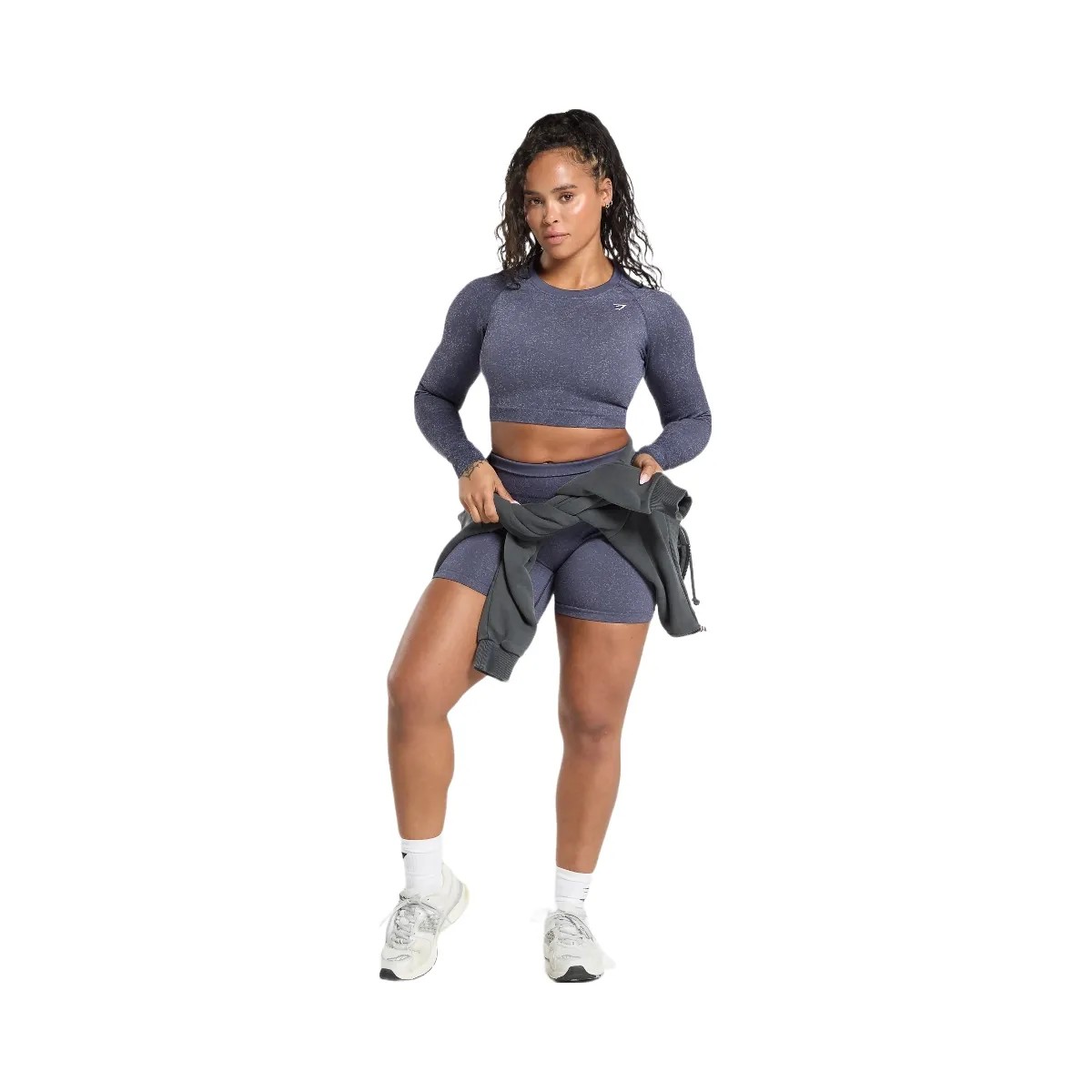 Gymshark Adapt Fleck Seamless Long Sleeve Crop Top - Weighted Purple/Metal Purple - HypeFly India View 6