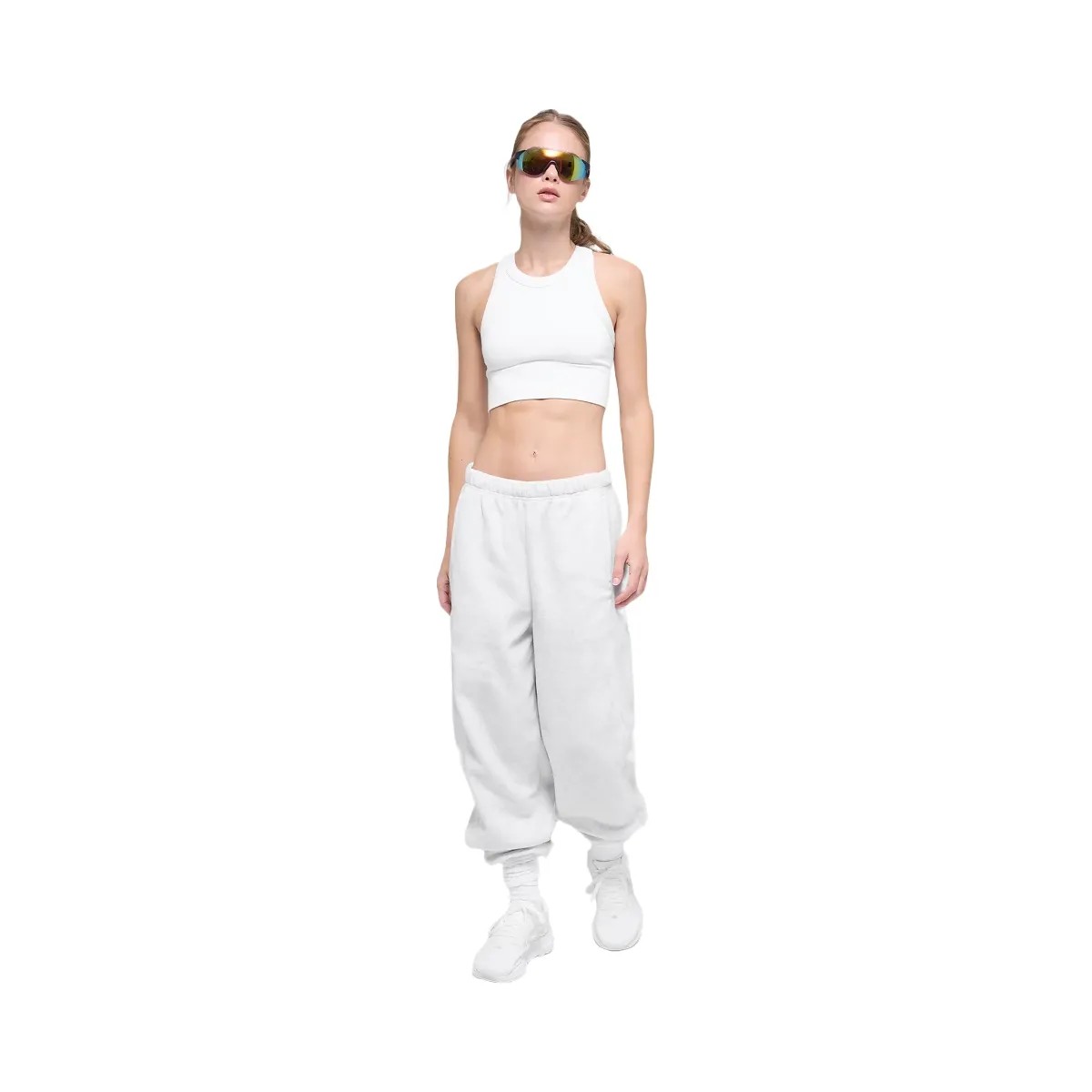 Alo Women's Polar Fleece High-Waist Retreat Jogger - White Heather Grey - HypeFly India View 5
