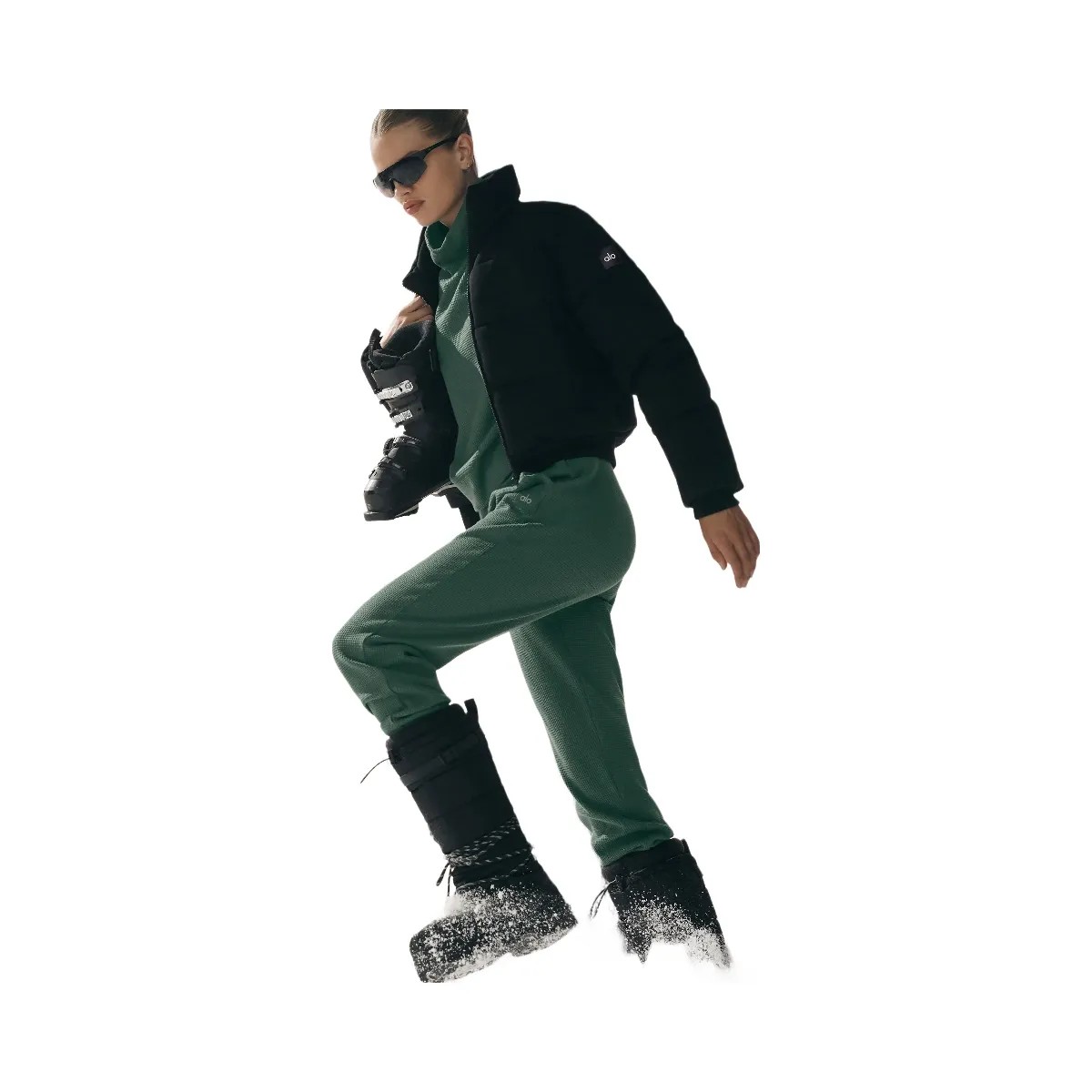 Alo Women's Waffle Weekend Escape Jogger - Clover Green - HypeFly India View 6