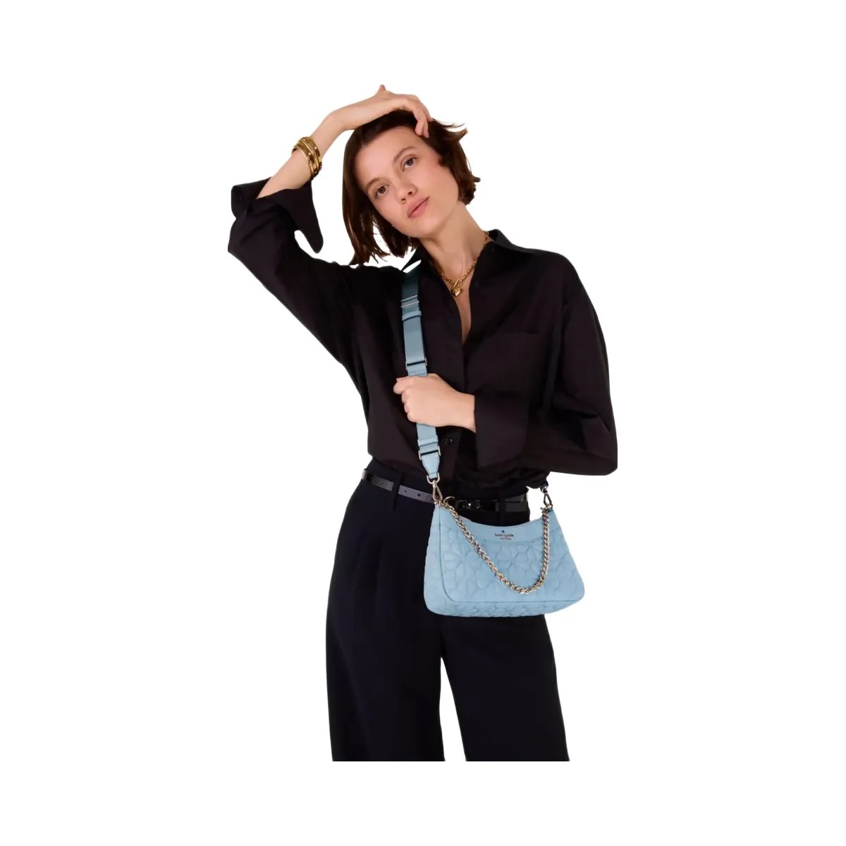 Kate Spade Flower Quilted Fabric Convertible Crossbody Montauk Blue - HypeFly India View 3