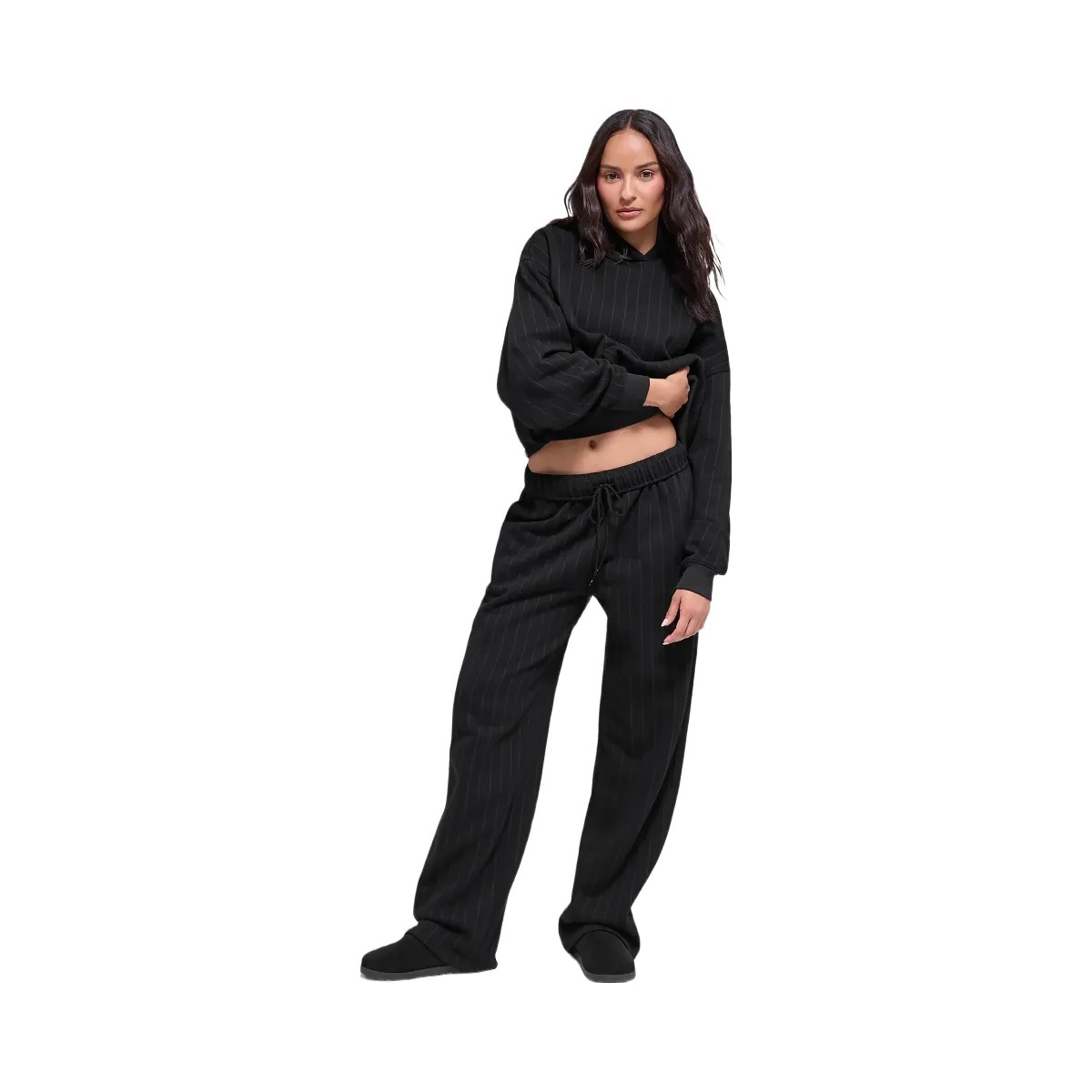 Alo Women's Pinstripe Hoodie - Black Pinstripe - HypeFly India View 5
