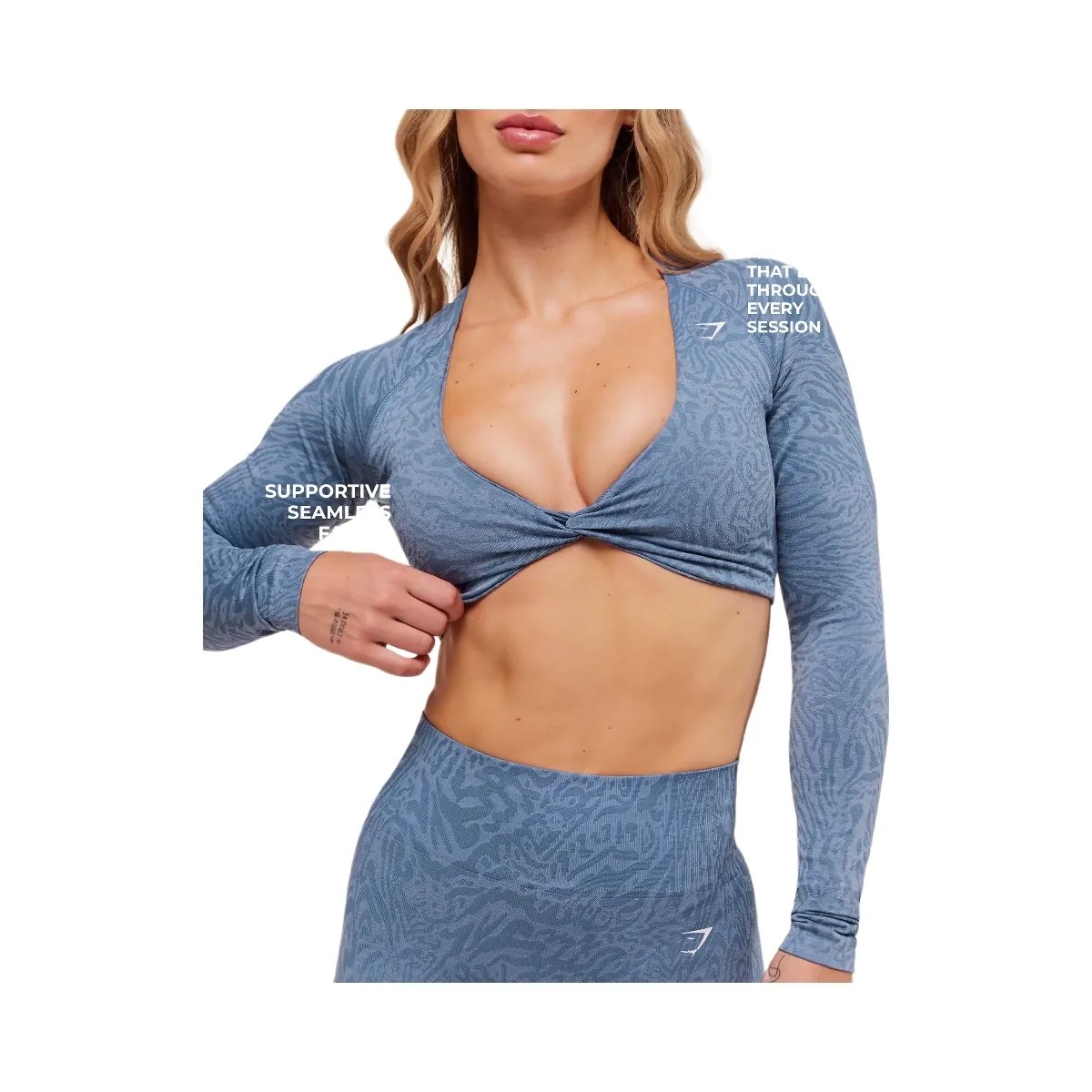 Gymshark Adapt Animal Long Sleeve Crop Top - Worn Blue/Peri Blue - HypeFly India View 5