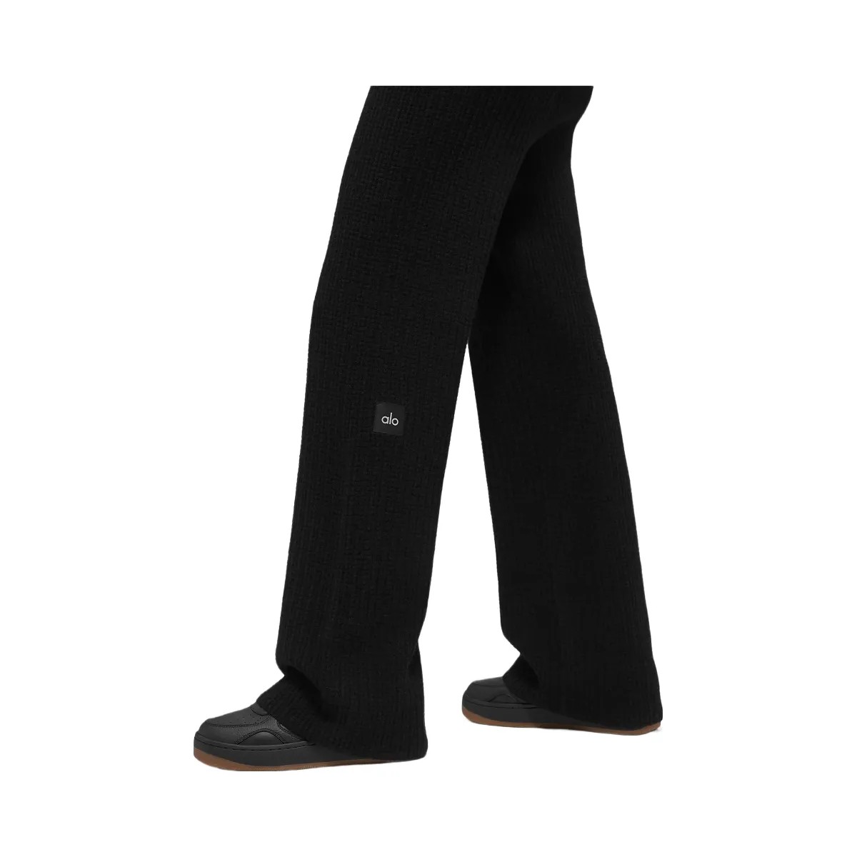 Alo Women's Cashmere High-Waist Plush Waffle Pant - Black - HypeFly India View 4