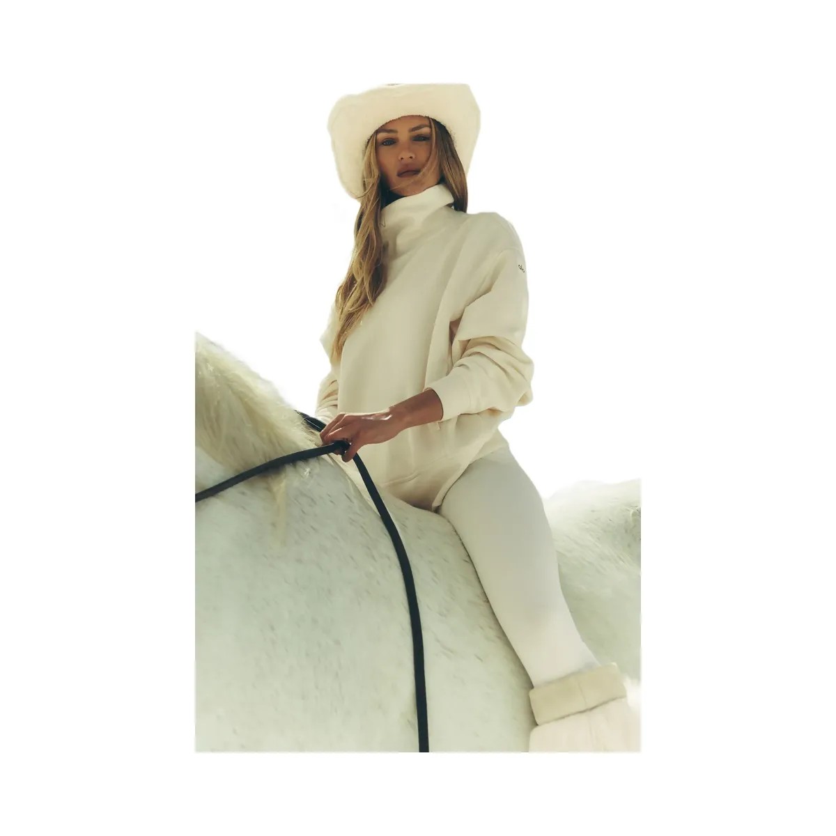 Alo Women's Hazy Mock Neck Pullover - Ivory - HypeFly India View 6