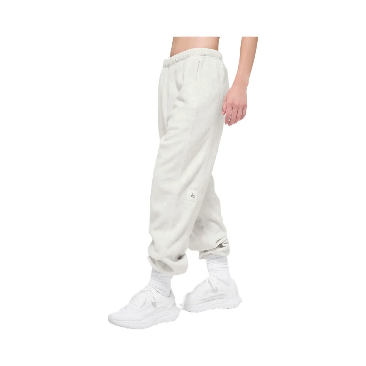 Alo Women's Polar Fleece High-Waist Retreat Jogger - White Heather Grey - HypeFly India View 5