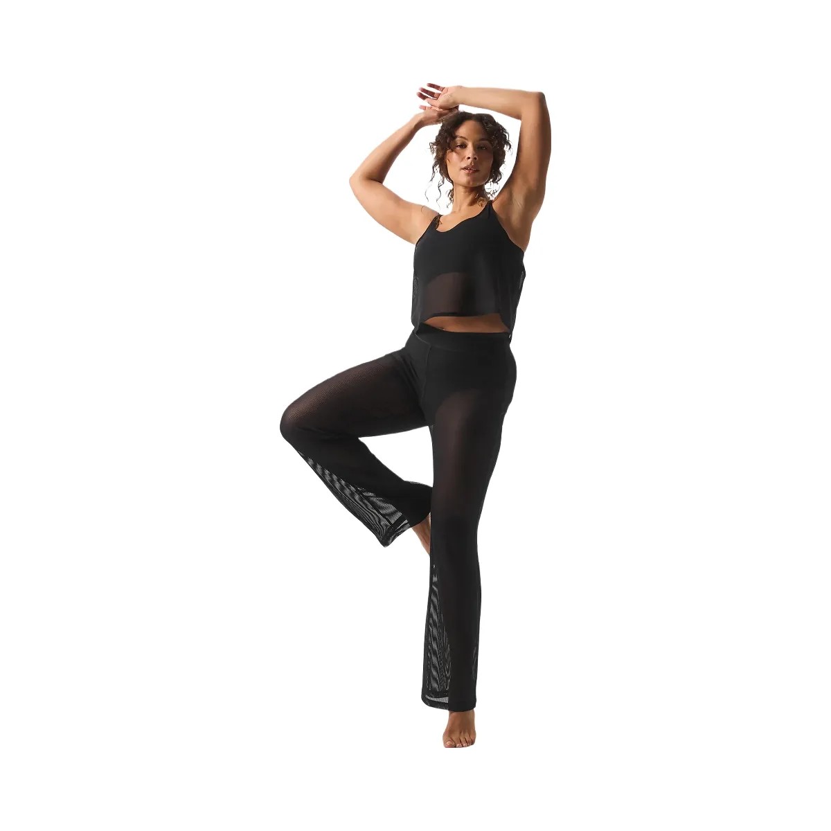 Alo Women's Striped Mesh Tropical Nights Flare Pant - Black - HypeFly India View 1