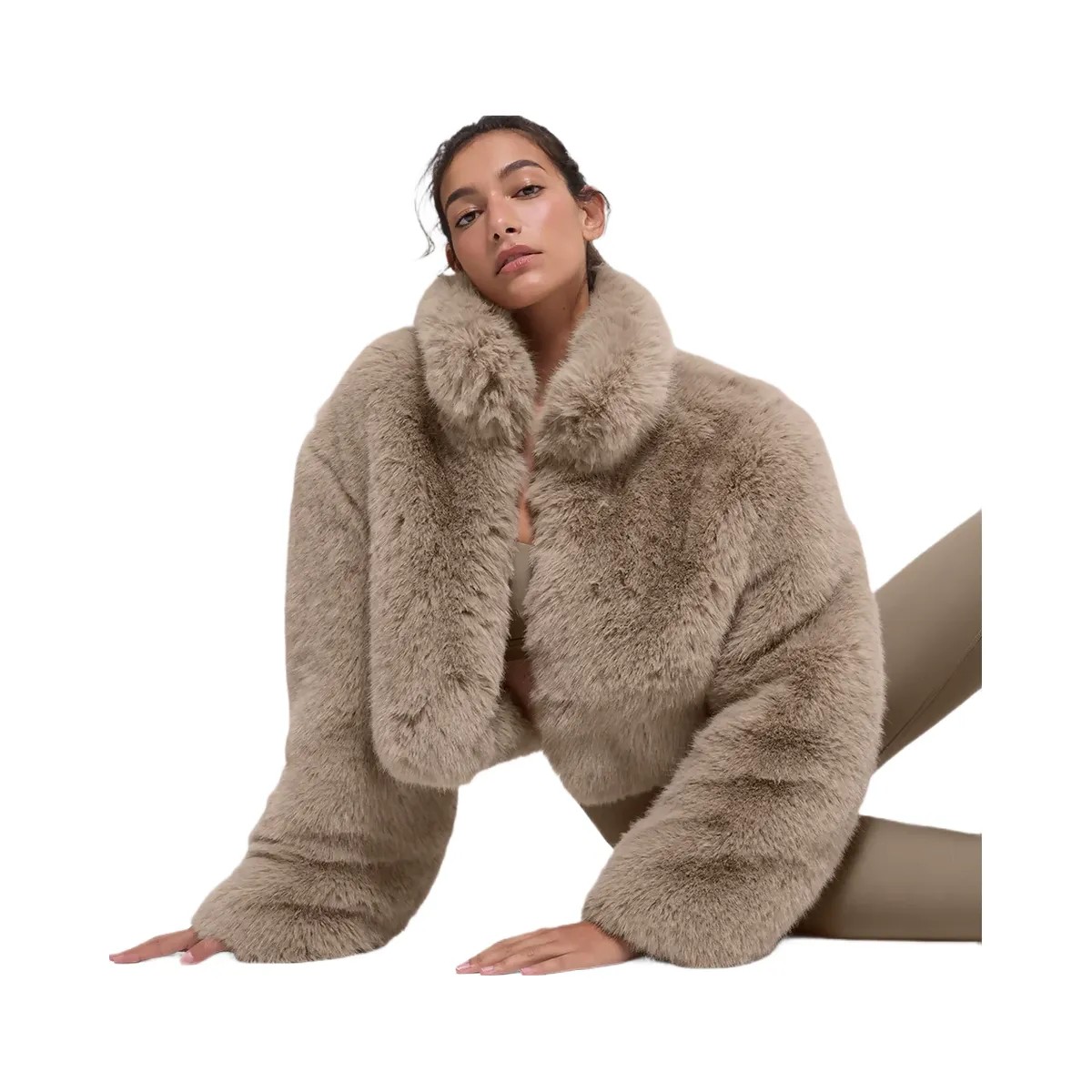 Alo Women's Opulent Faux Fur Cropped Jacket - Oat - HypeFly India View 5