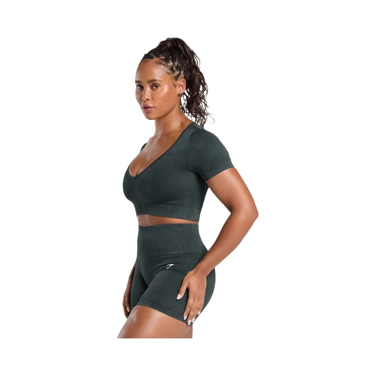 Gymshark Gains Seamless Washed Crop Top - Black - HypeFly India View 3