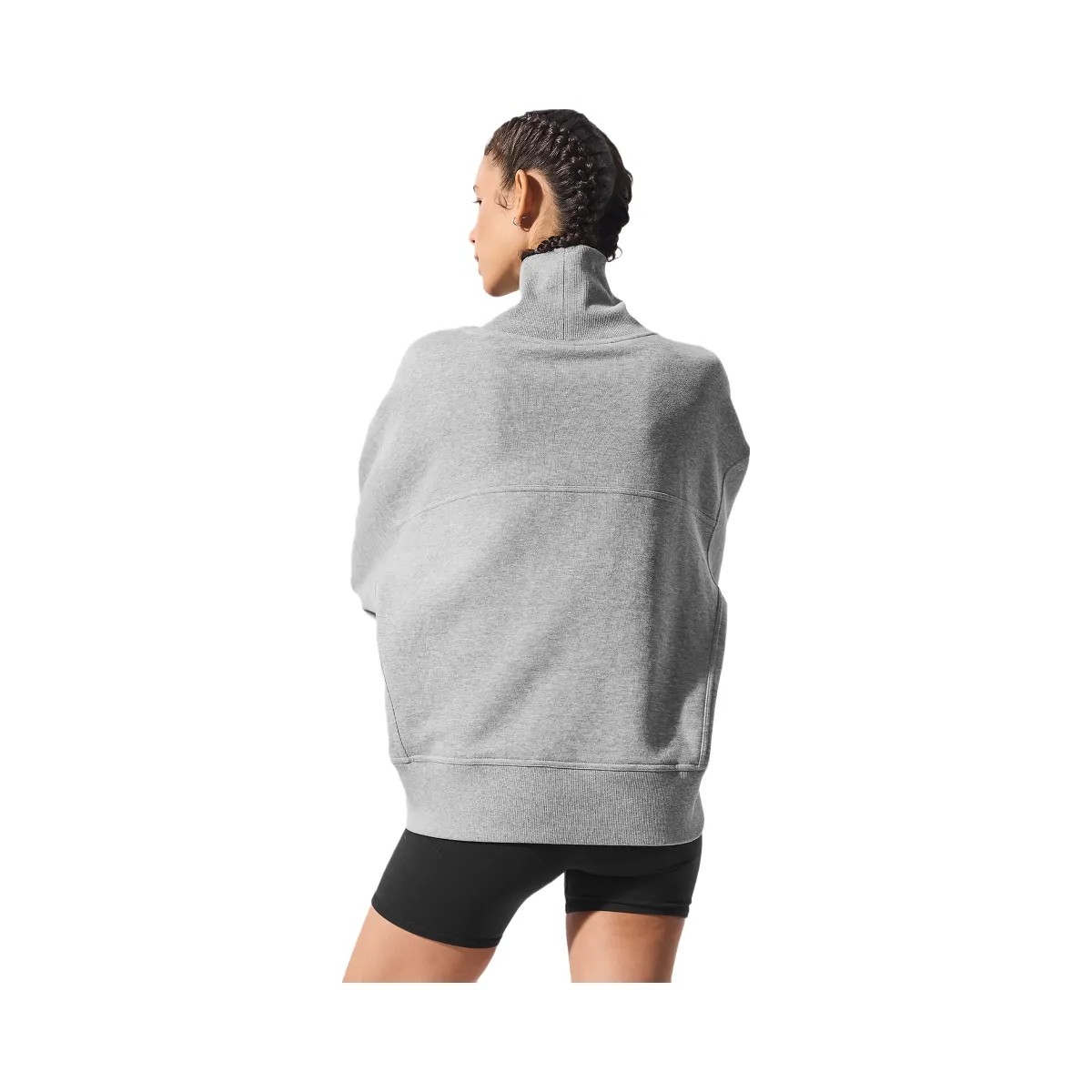 Alo Women's Hazy Mock Neck Pullover - Dark Athletic Heather Grey - HypeFly India View 3