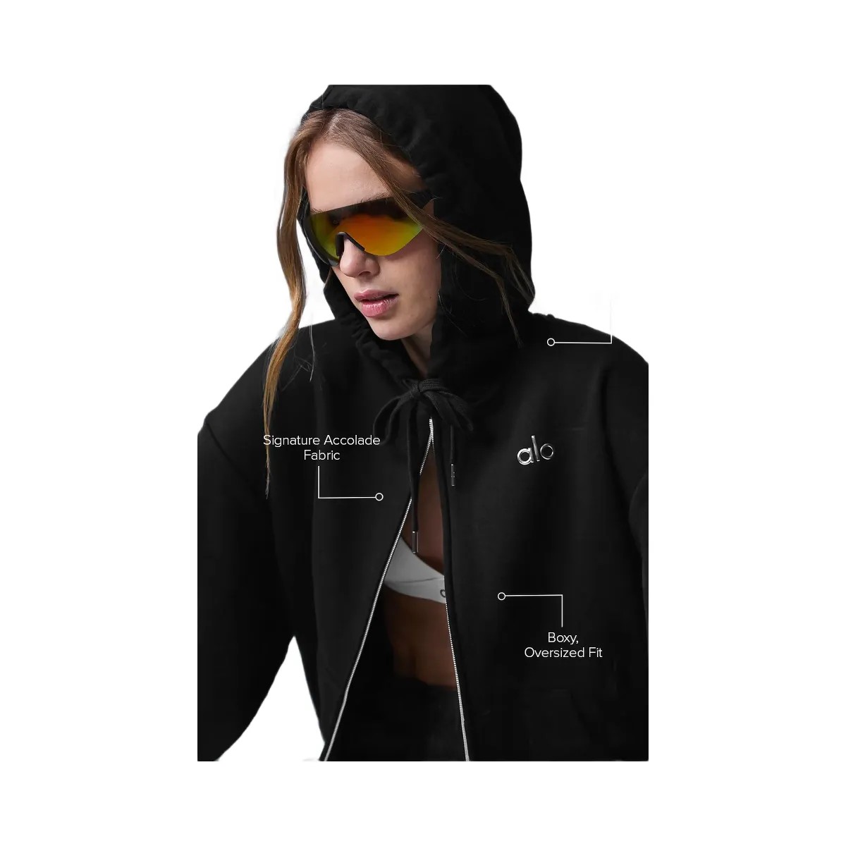 Alo Women's Accolade Full Zip Hoodie - Black - HypeFly India View 2