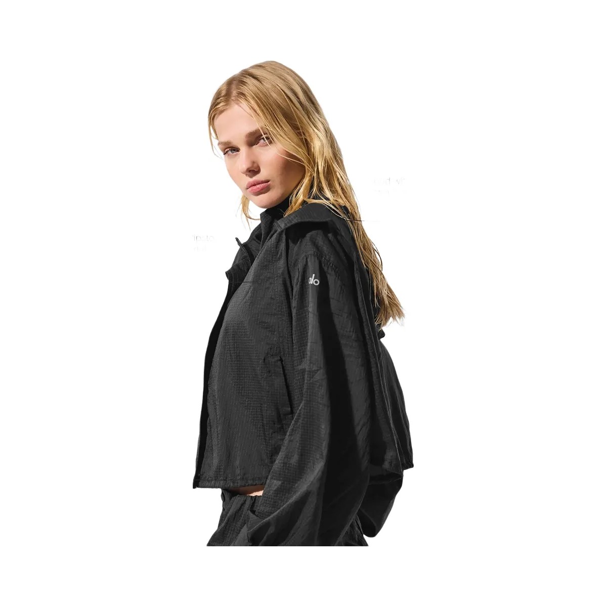 Alo Women's Cropped Game Time Full Zip Jacket - Black - HypeFly India View 2
