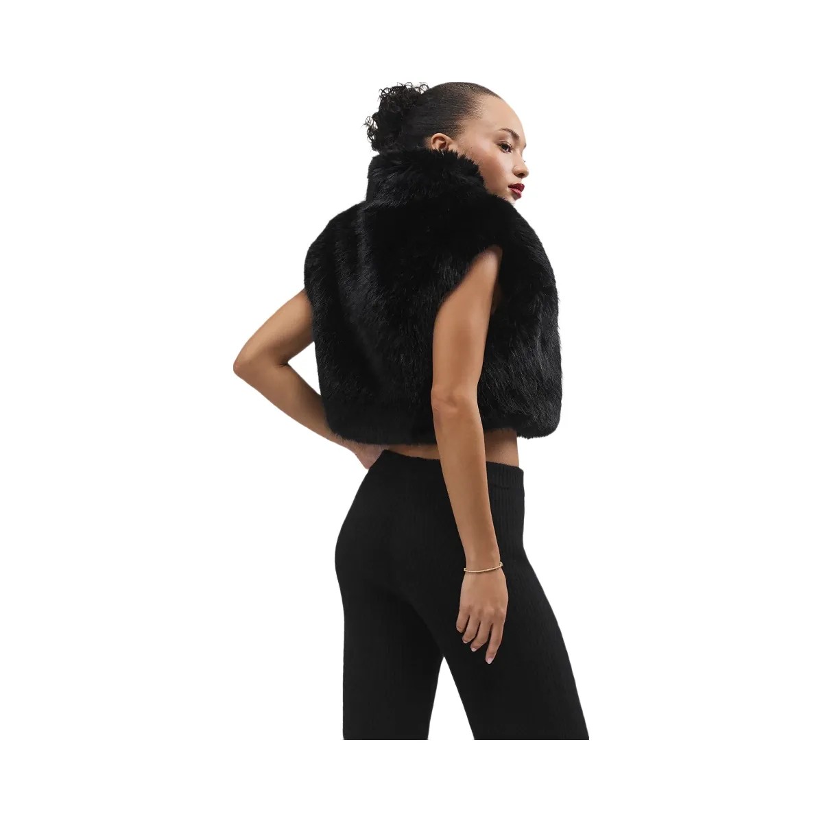 Alo Women's Opulent Faux Fur Cropped Vest - Black - HypeFly India View 3