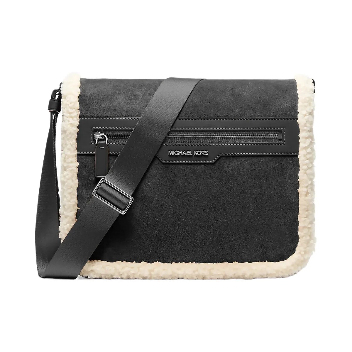 Michael Kors Cooper Suede and Sherpa Messenger Bag Black - HypeFly India View 1