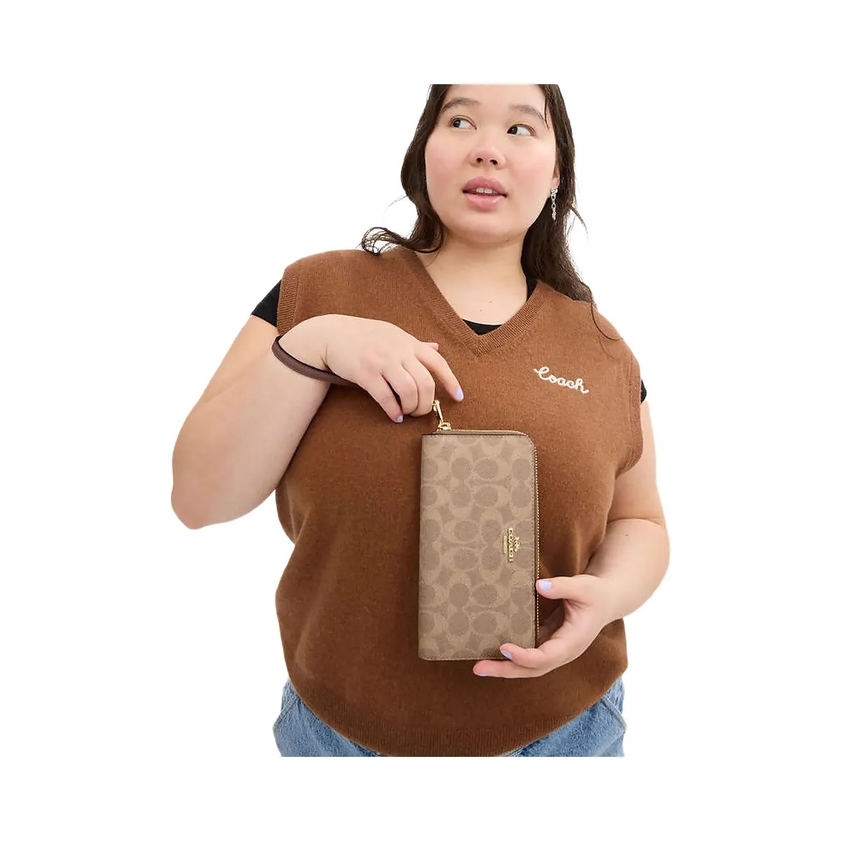 Coach Long Zip Around Wallet In Signature Canvas Signature Canvas-Gold-Tan-Brown - HypeFly India View 1