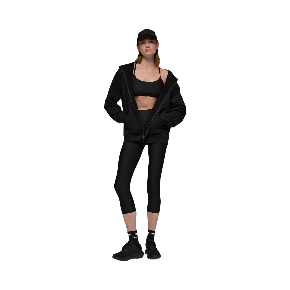 Alo Women's Renown Heavy Weight Full Zip Hoodie - Black - HypeFly India View 4