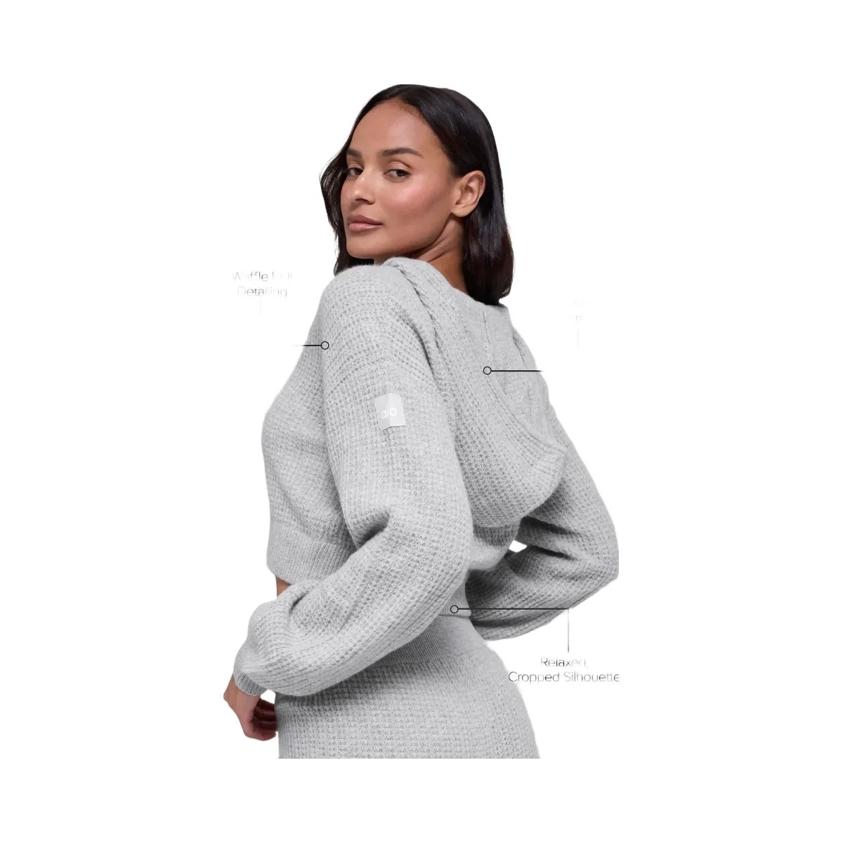 Alo Women's Cashmere Plush Waffle Full Zip Hoodie - Athletic Heather Grey - HypeFly India View 2