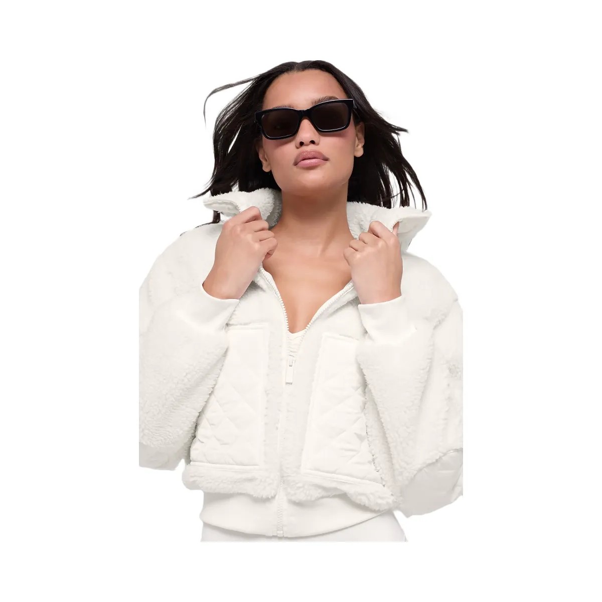 Alo Women's Sherpa Edge Bomber - Ivory - HypeFly India View 3
