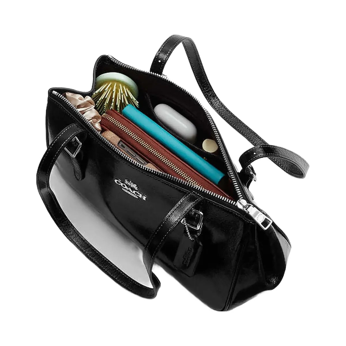 Coach Asher Shoulder Bag Glazed Leather-Silver-Black - HypeFly India View 4