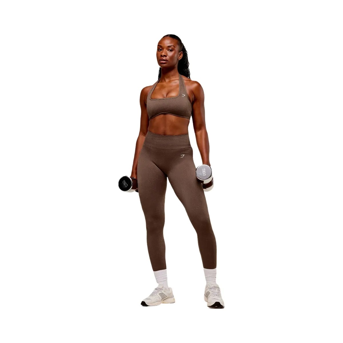 Gymshark Adapt Fleck x Whitney Halterneck Sports Bra - Soft Brown/Chestnut Pink - HypeFly India View 5