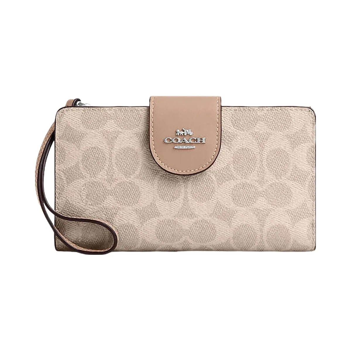 Coach Phone Wallet In Signature Canvas Signature Canvas-Silver-Sand-Taupe - HypeFly India View 1