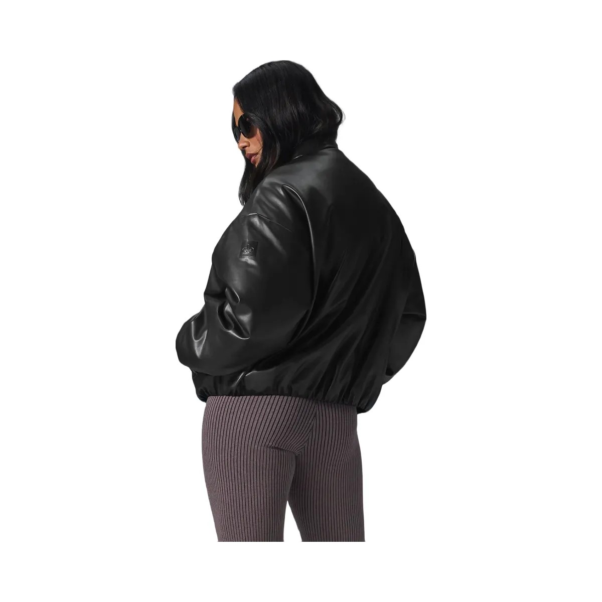 Alo Women's Faux Leather Premier Bomber - Black - HypeFly India View 3