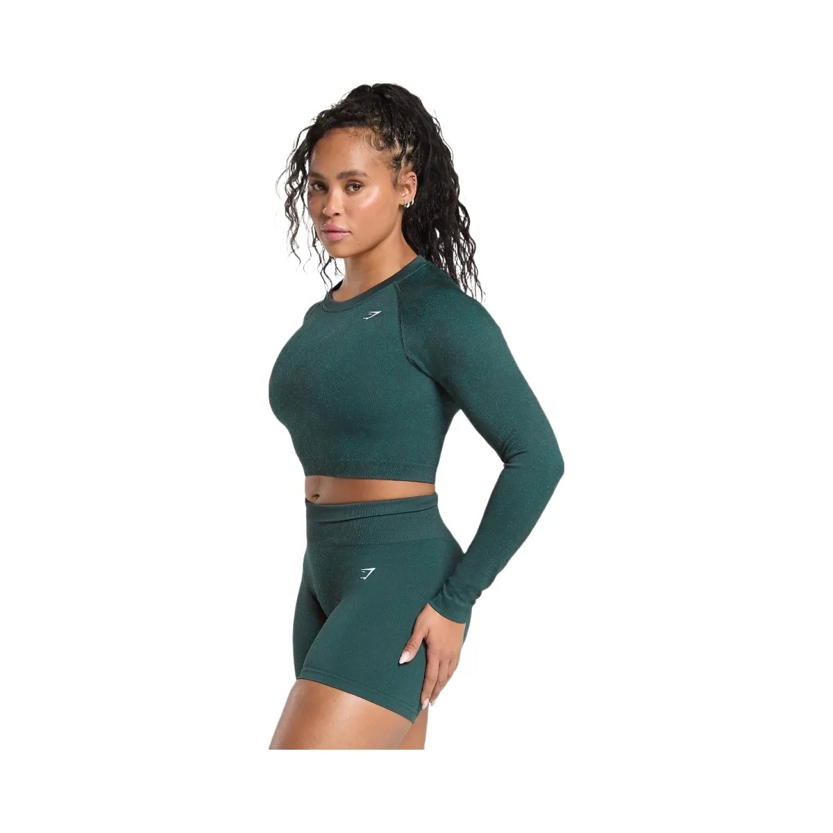 Gymshark Adapt Fleck Seamless Long Sleeve Crop Top - Darkest Teal/Functional Teal - HypeFly India View 3