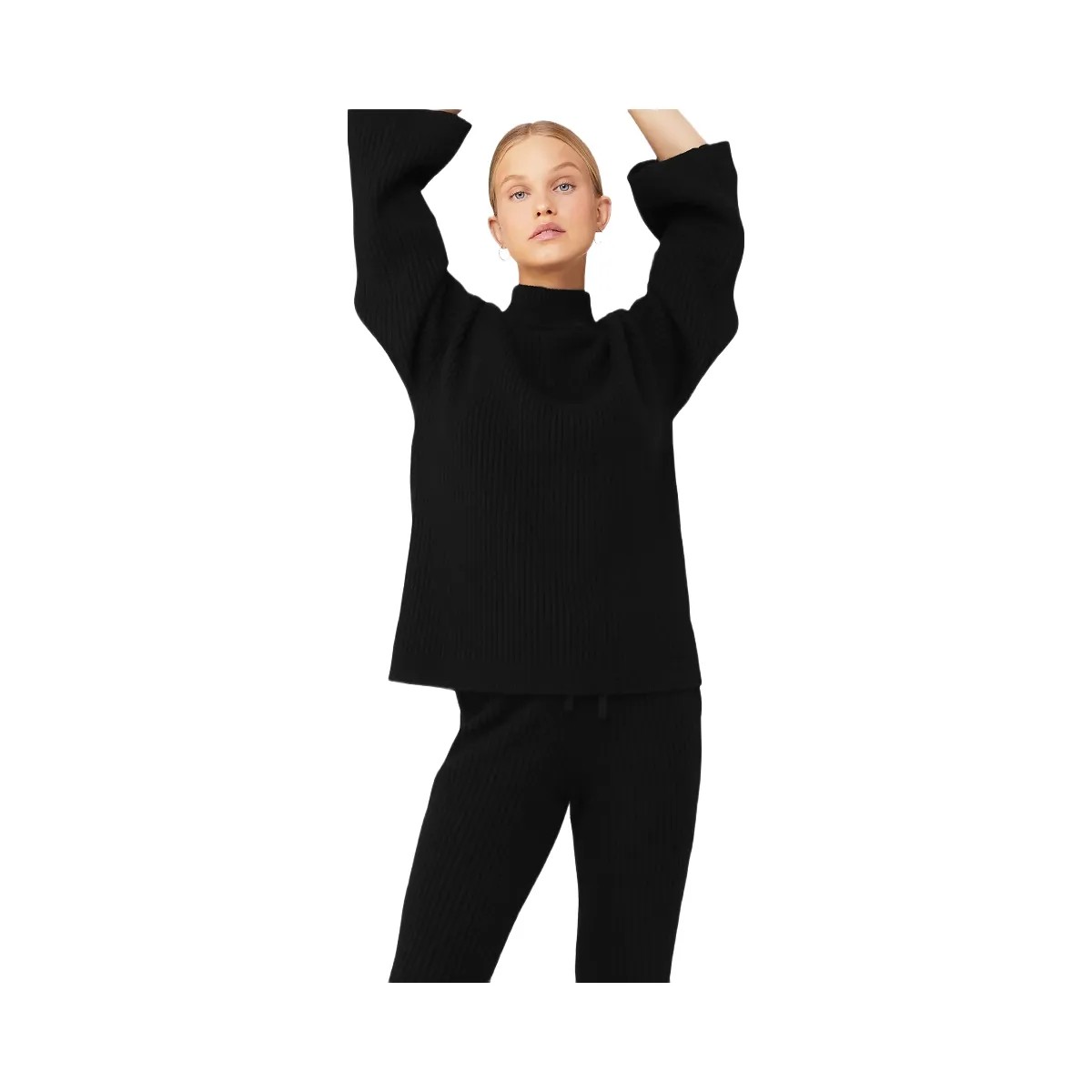 Alo Women's Cashmere Ribbed Winter Dream Mock Neck Coverup - Black - HypeFly India View 1