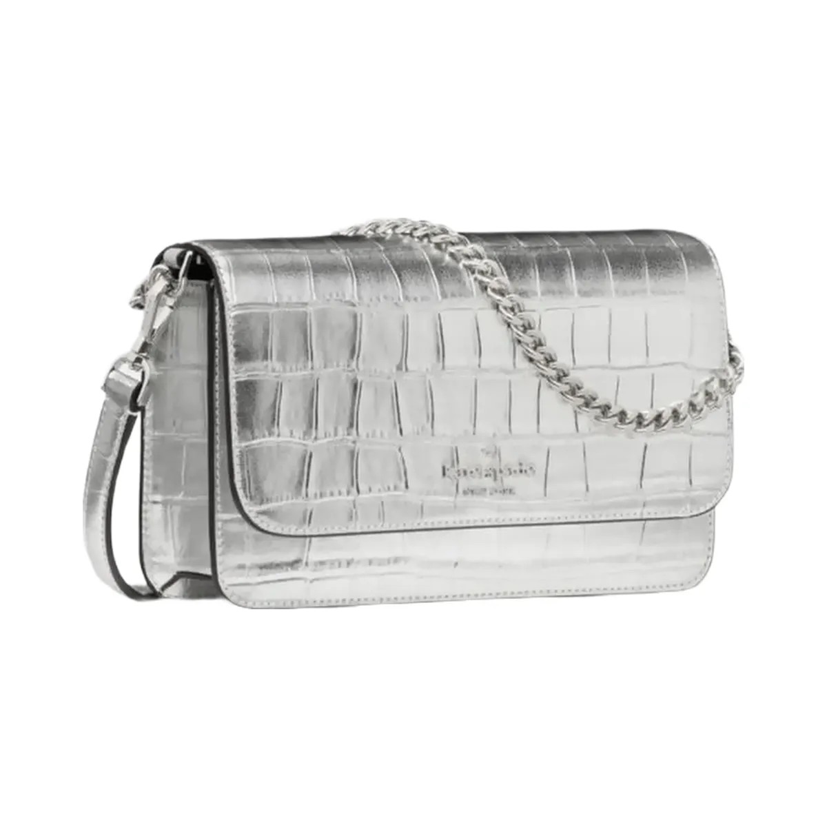 Kate Spade Madison Croc Embossed Willow Mini Flap Crossbody Silver - HypeFly India View 2