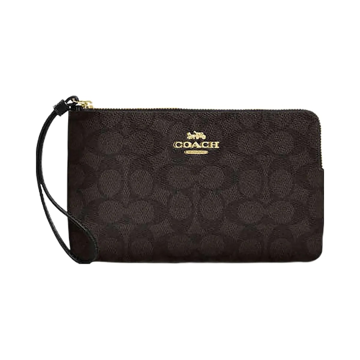 Coach Large Corner Zip Wristlet In Signature Canvas Signature Canvas-Gold-Walnut-Black - HypeFly India View 1