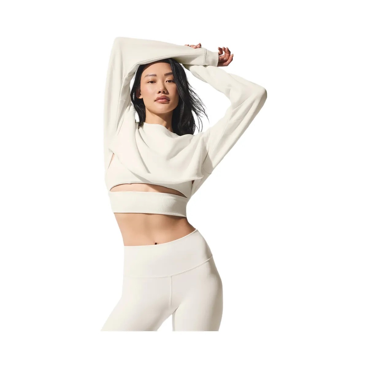 Alo Women's Extreme Cropped Pullover - Ivory - HypeFly India View 4