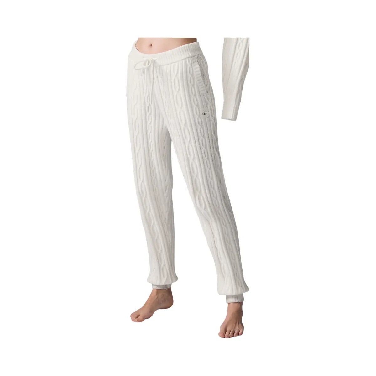 Alo Women's Cable Knit Winter Bliss Pant - Ivory - HypeFly India View 4