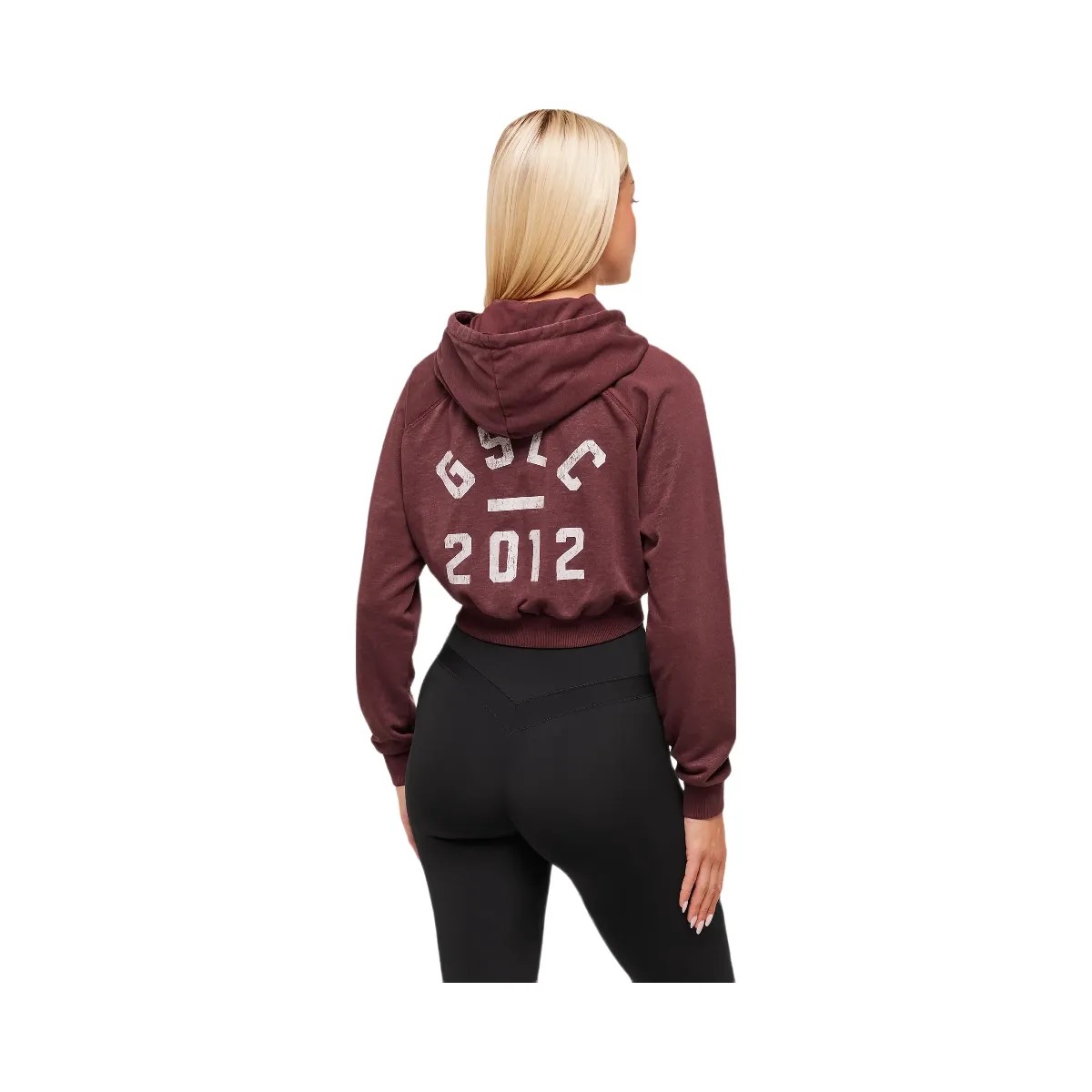 Gymshark Lifting Club 2012 Graphic Cropped Hoodie - Rich Maroon/Wash - HypeFly India View 2
