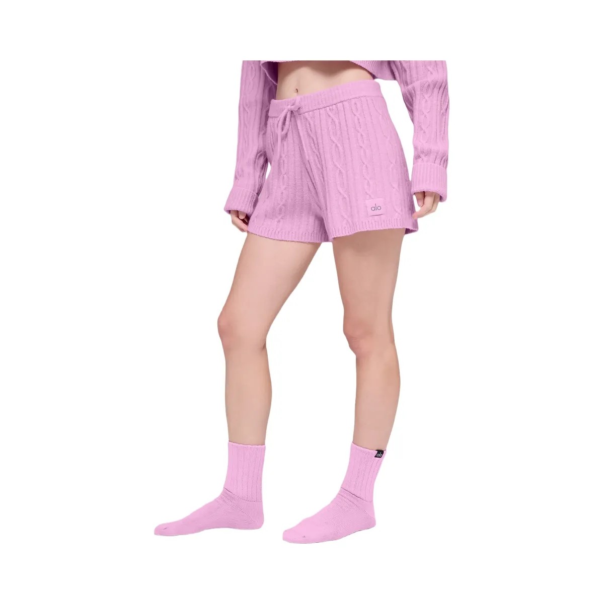 Alo Women's Cable Knit Winter Bliss Short - Candy Heart Pink - HypeFly India View 3