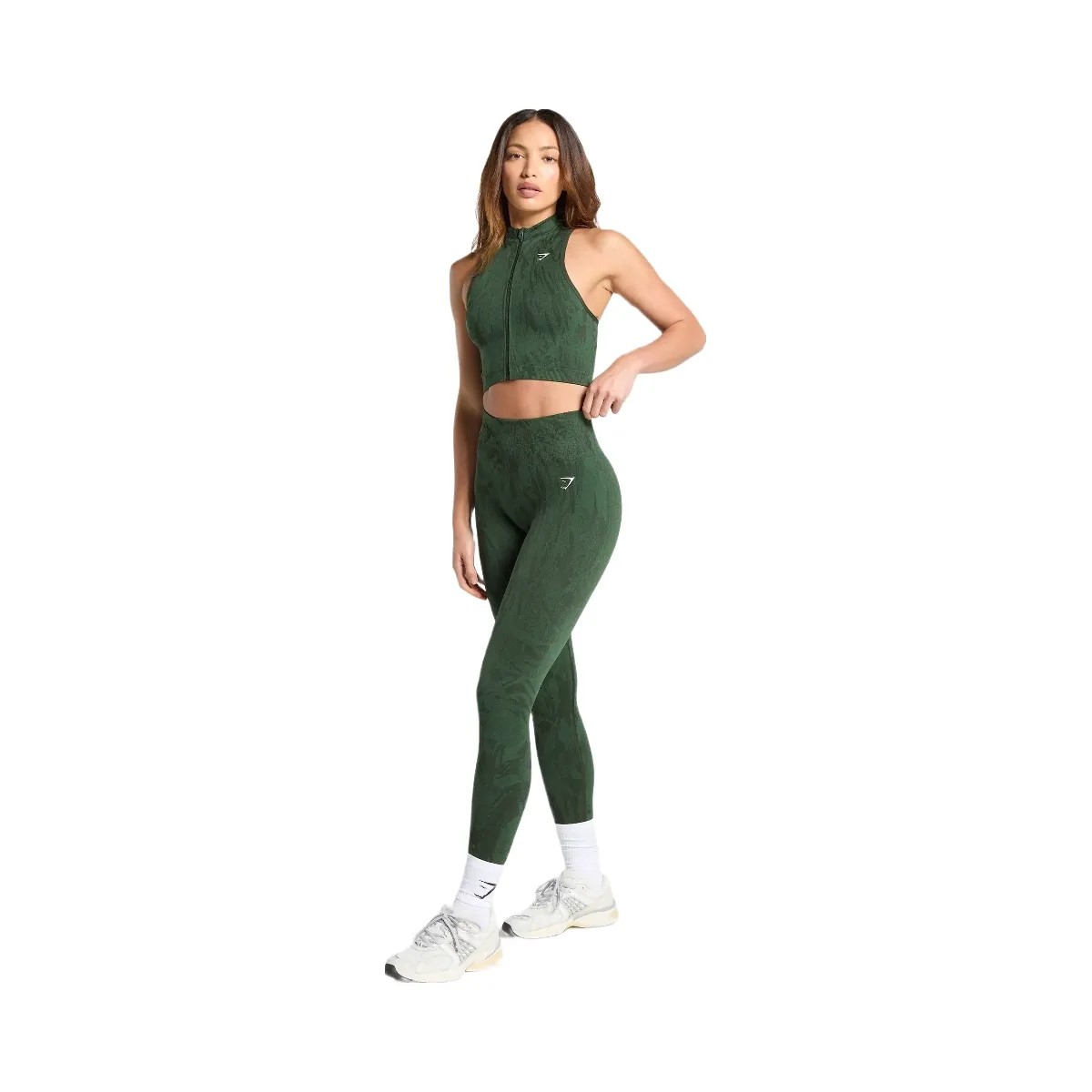 Gymshark Adapt Camo Seamless Zip Up Crop Top - Trail Green/Classic Green - HypeFly India View 4