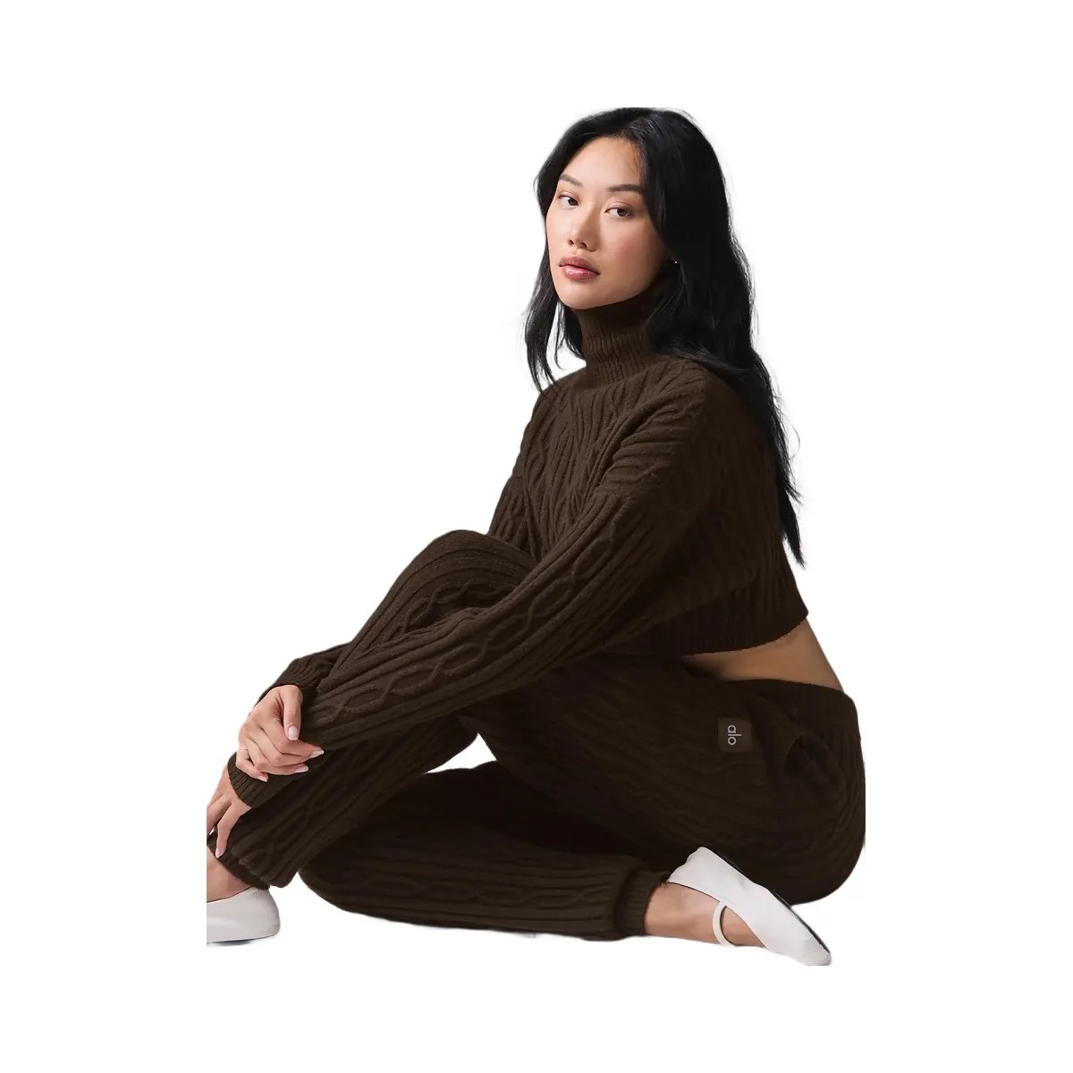 Alo Women's Cable Knit Winter Bliss Pant - Espresso - HypeFly India View 5