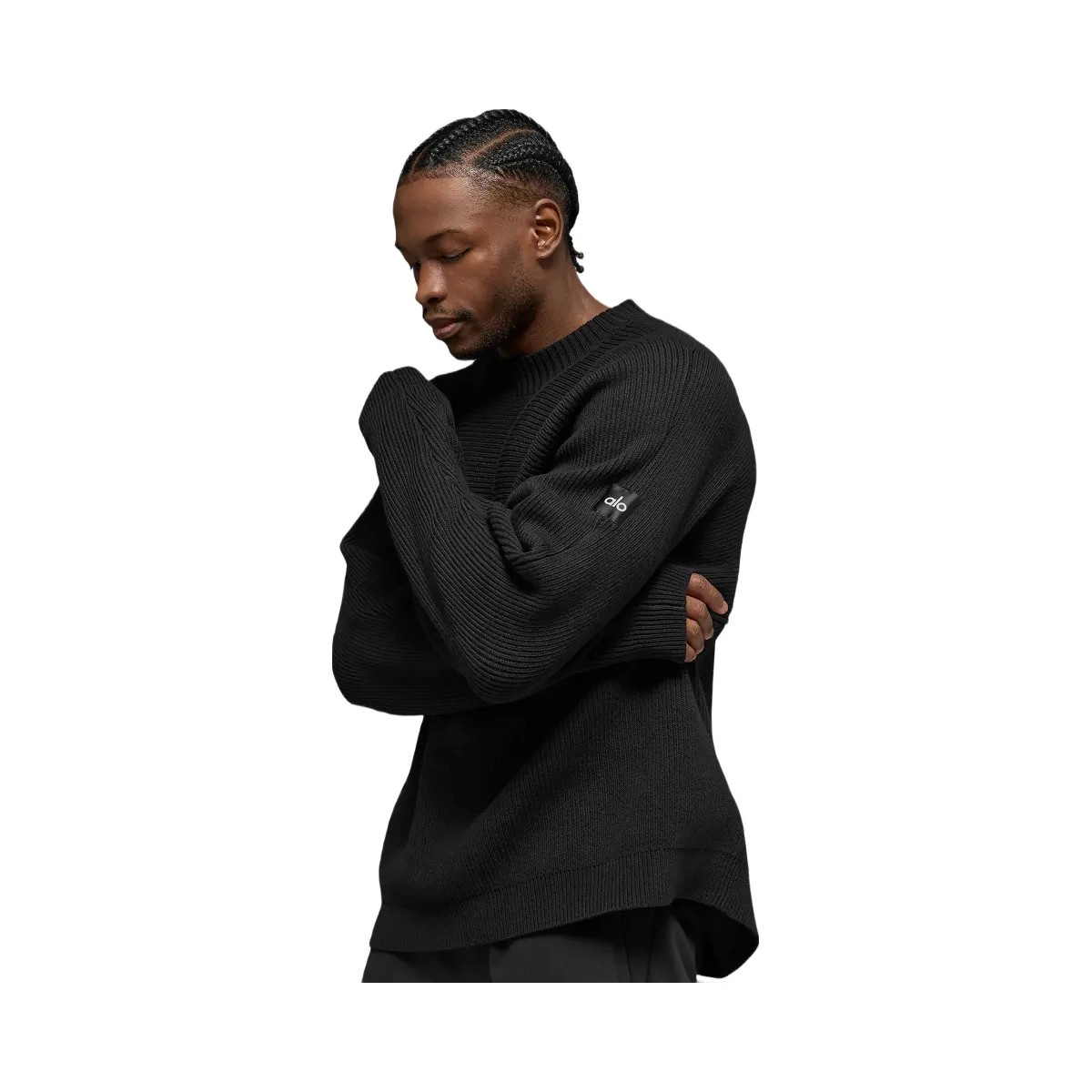 Alo Men's Domain Shift Rib Knit Sweater Crew - Black - HypeFly India View 5