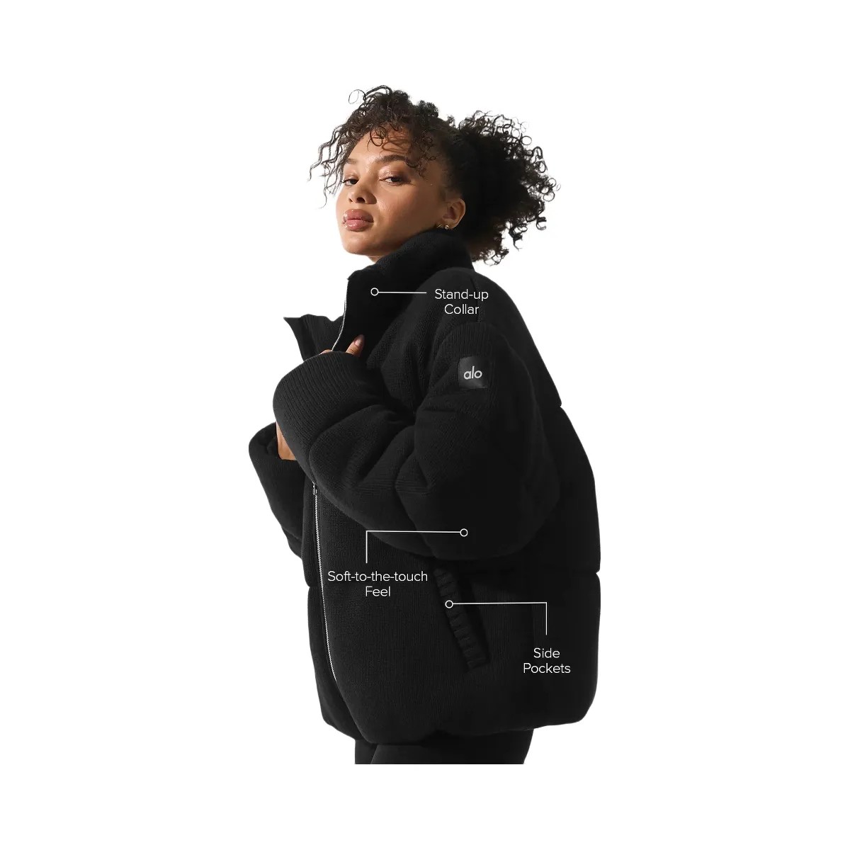 Alo Women's Stage Sweater Puffer - Black - HypeFly India View 2