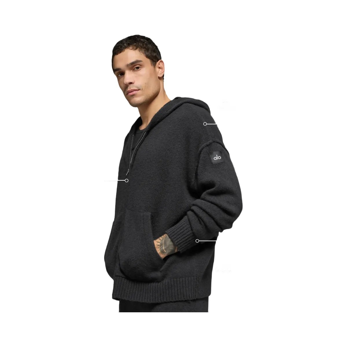 Alo Men's Wool Cashmere New Class Full Zip Hoodie - Black - HypeFly India View 2