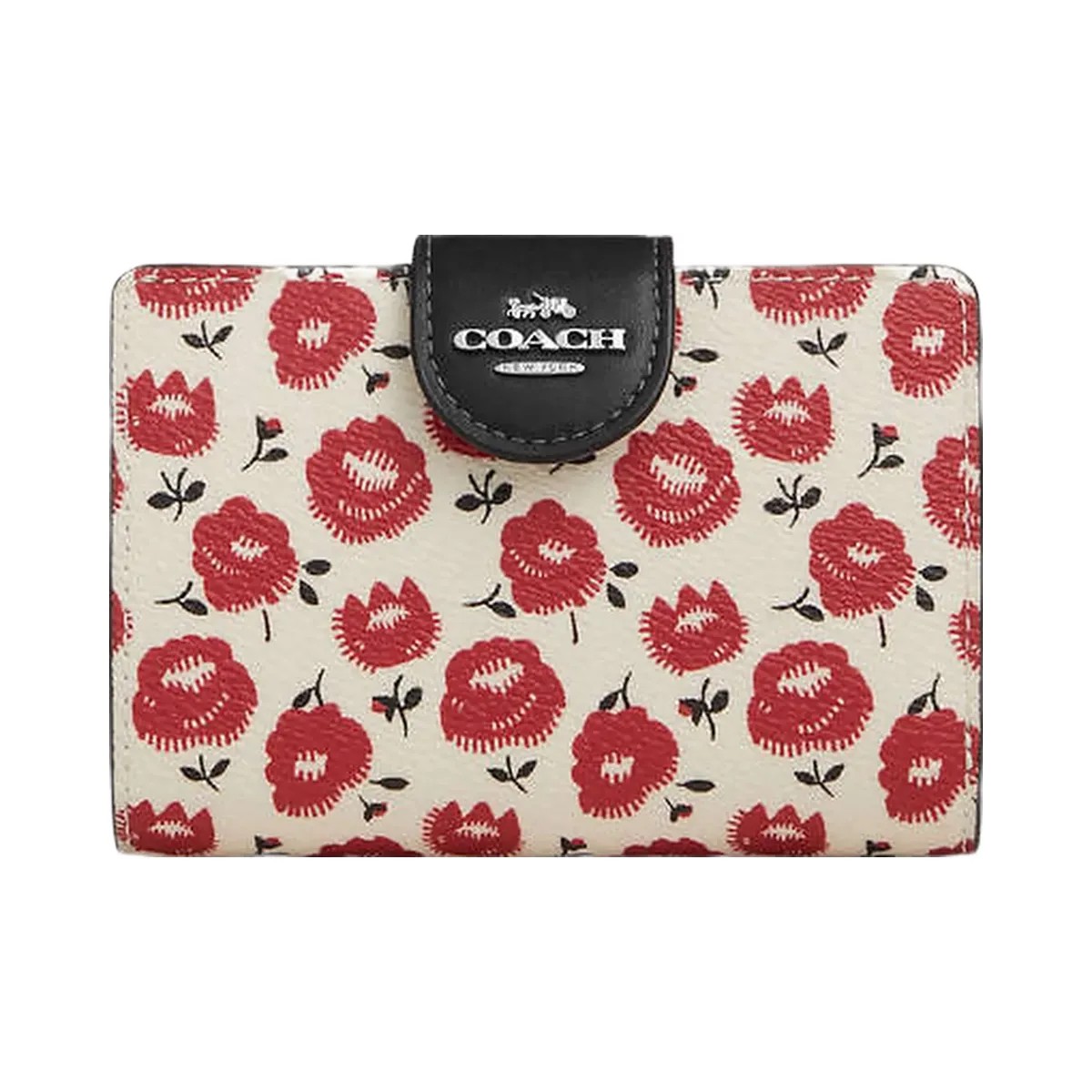 Coach Medium Corner Zip Wallet With Floral Print Silver-Chalk-Black Multi - HypeFly India View 1