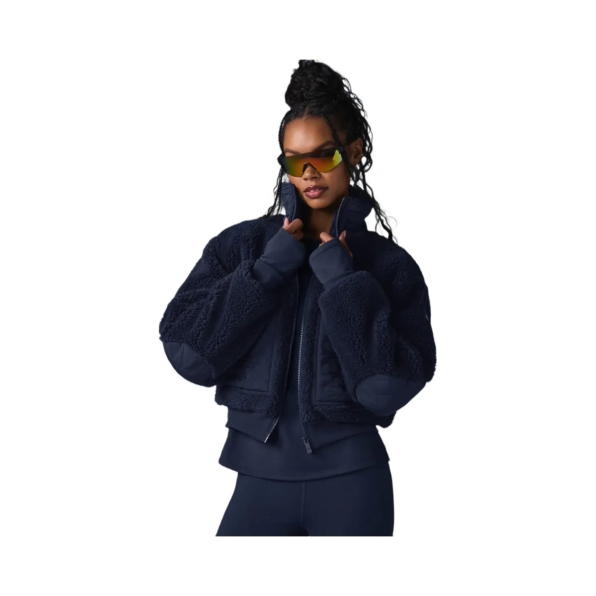 Alo Women's Sherpa Edge Bomber - Navy - HypeFly India View 2