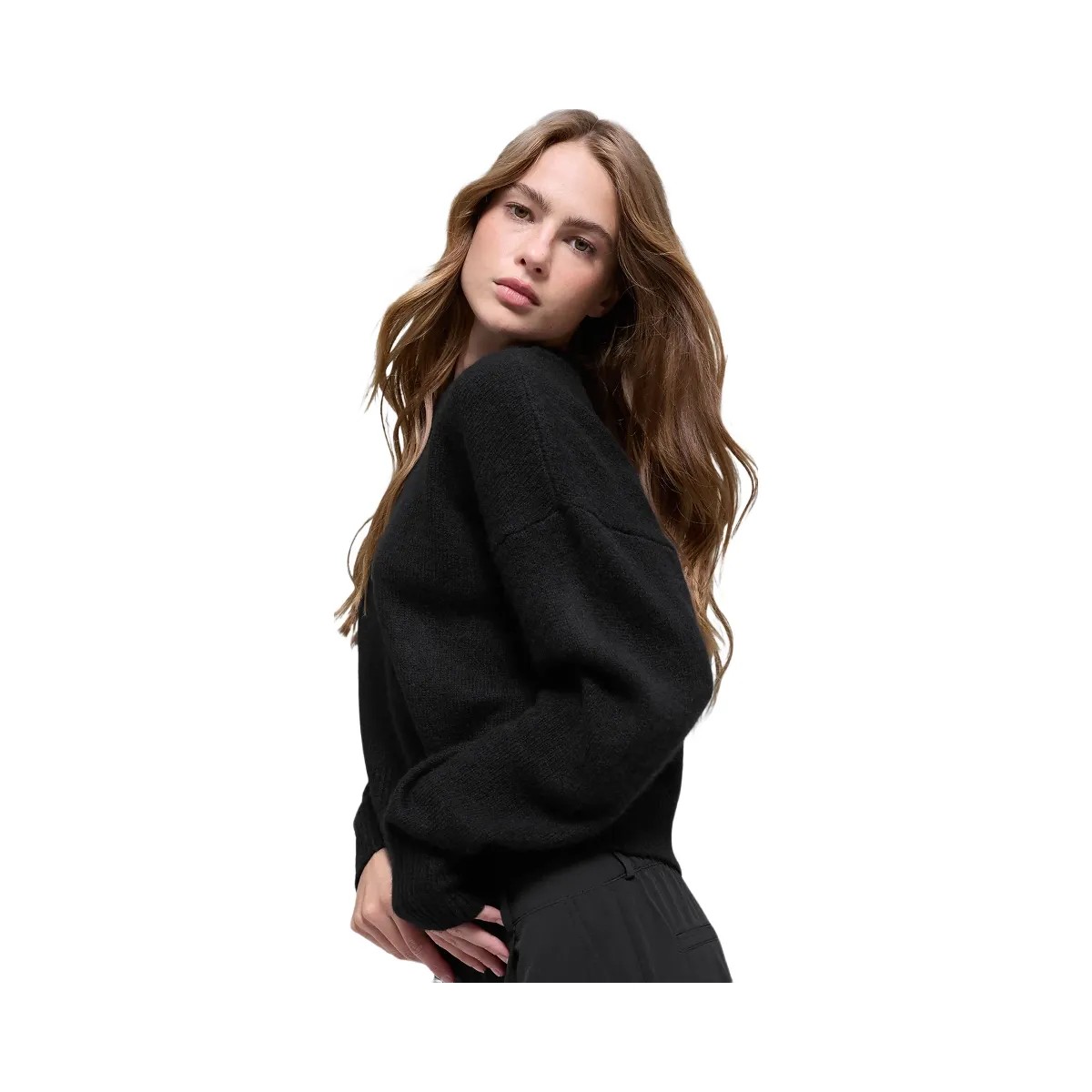 Alo Women's Wool Cashmere Cropped New Class Crewneck Sweater - Black - HypeFly India View 4
