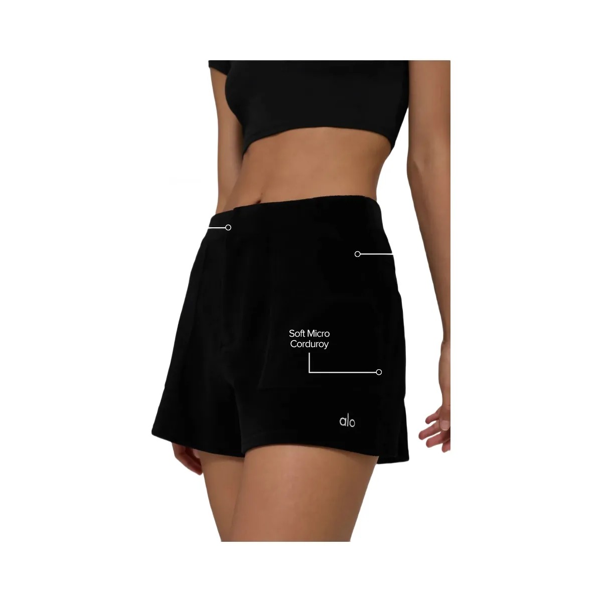 Alo Women's Micro Corduroy On Duty Short - Black - HypeFly India View 1
