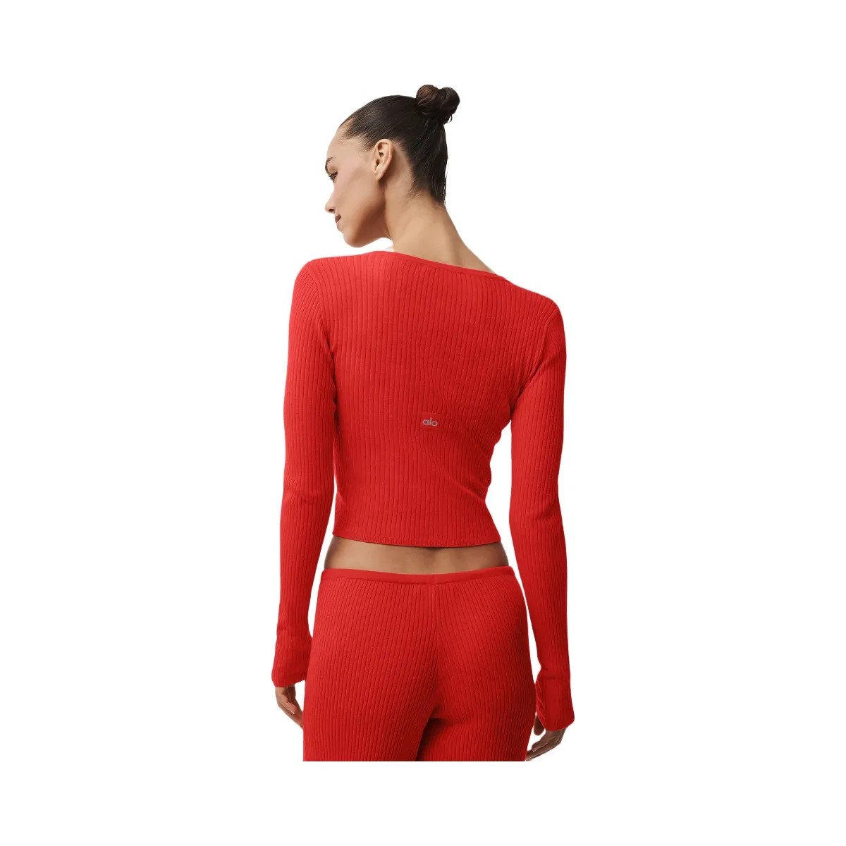 Alo Women's Sweater Knit Unwind Long Sleeve - Bright Red - HypeFly India View 1