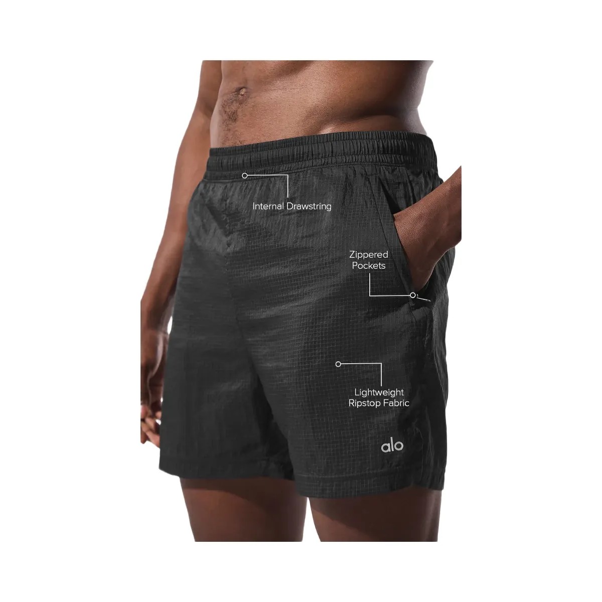 Alo Men's 5" Game Time Ripstop 2-In-1 Short - Black/Black - HypeFly India View 2