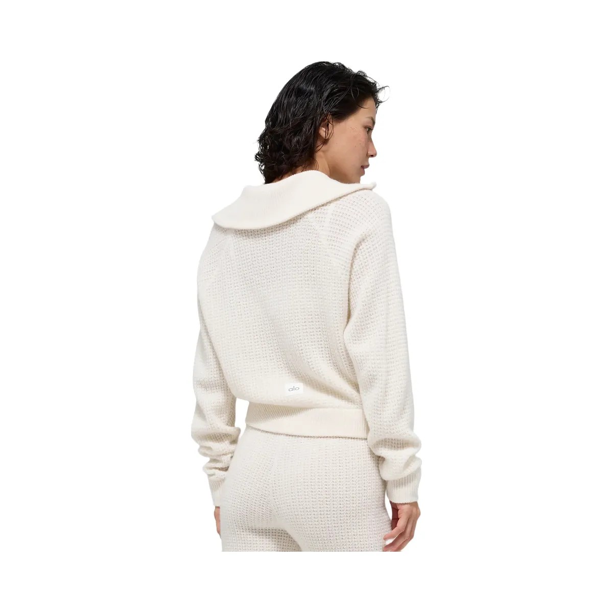 Alo Women's Cashmere Plush Waffle 1/4 Zip Pullover - Ivory - HypeFly India View 3
