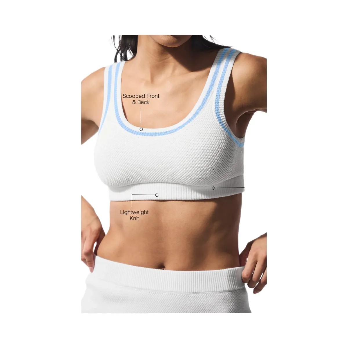 Alo Women's Tennis Club Sweater Knit Bra - White/Seashell Blue - HypeFly India View 1
