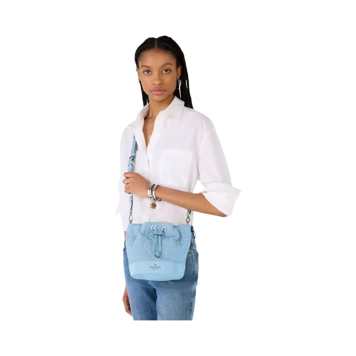 Kate Spade Flower Quilted Fabric Bucket Bag Montauk Blue - HypeFly India View 2